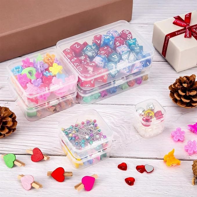 SATINIOR 24 Packs Small Clear Plastic Beads Storage Containers Box with Hinged Lid for Storage of Small Items, Crafts, Jewelry, Hardware(4.5 x 3.3 x 1.2 in)