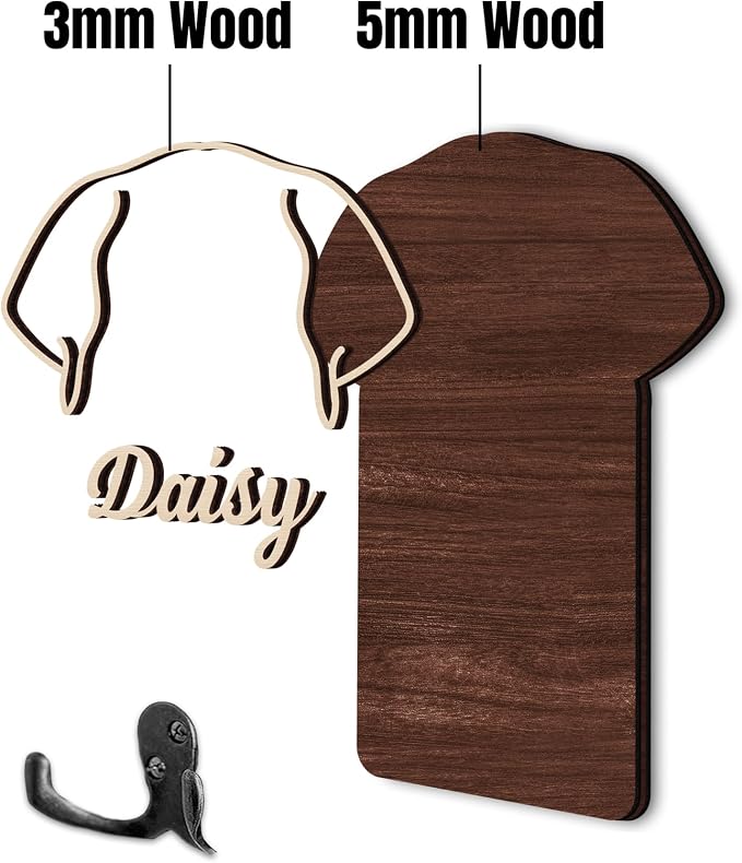 Personalized Dog Leash Holder, Custom Dog Ear Harness Wall Hanger Organizer with Name, Decorative Hooks for Leashes, Keys, Collars, Leash Rack Wall Mount for Entryway, Hallway, Gift for Pet Lovers