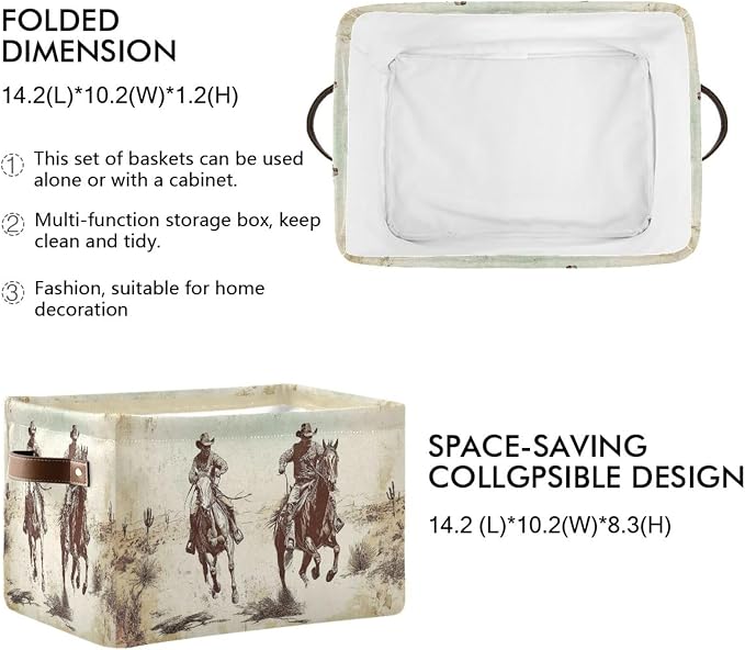 Horse Desert Cowboy Beige Rectangular Storage Bin Basket with Handles - Organizer Bins Laundry Storage Basket for Pets Room Books Closet