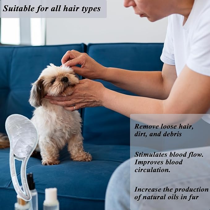 Dog Grooming Brush, Soft Puppy Massage Brush, Pet Hair Bathing Brush Comb, Hangable Grooming Tool for Poodles, Teddy, Yorkies, Maltese, Shih Tzu, Chihuahua (Marble Grain Grey)