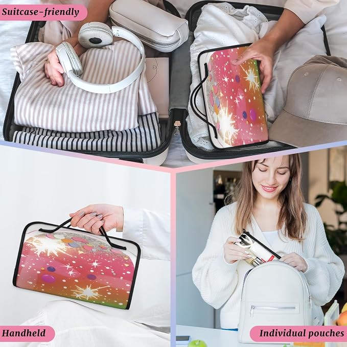 Ice Cream Makeup Bag for Women Hanging Roll-Up Travel Organizer Toiletry Kit with 4 Removable Compartments, Cute Ice Cream