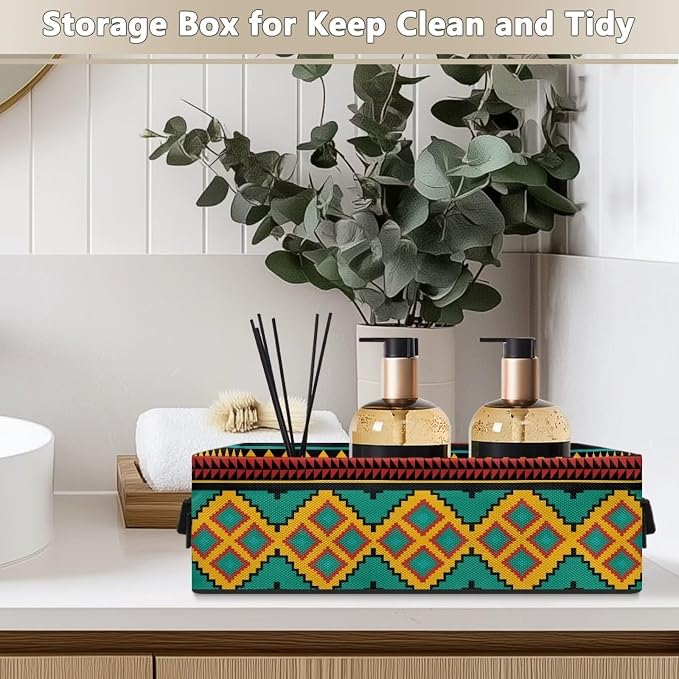 Brown Aztec Toilet Paper Storage Basket, Back of Toilet Tank Paper Organizer with Handle, Decorative Bathroom Storage Bins for Countertop Shelves Bedroom Living Room