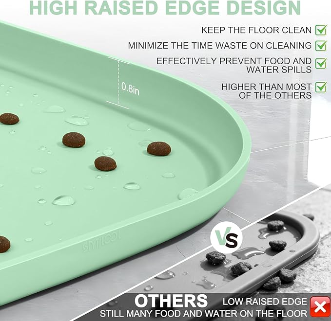 Smilool Silicone Pet Food Mat with Raised Edge for Food and Water Bowl, Dog Feeding Mats, Cat Food Trays for Floor Waterproof, Rubber Tray for Dogs and Cats, 22 x 14 x 0.8 Mint Green