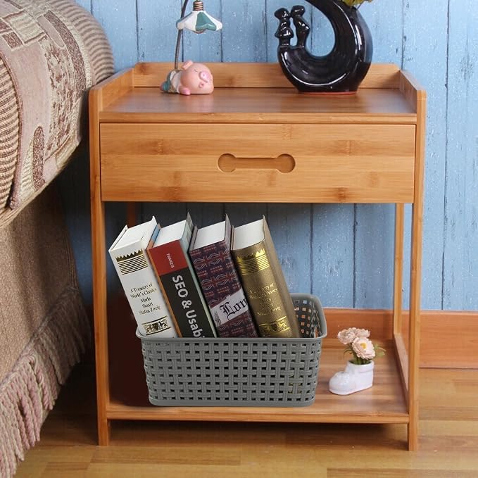 6-Pack Plastic Storage Basket, Woven Basket Bin | Breathable Woven Design, Plastic Structure, Cutout Side Handles, Ideal for Pantry, Cabinet and Office Supply Organization