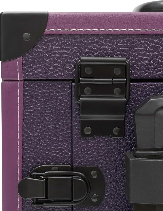 Rolling Makeup Train Case, Aluminum Cosmetic Trolley Organizer with Sliding Drawers, Barber Case with Key Swivel Wheels, Travel Cosmetic Organizer for Hair Stylists,Pet Groomers,Makeup Artists, Purple