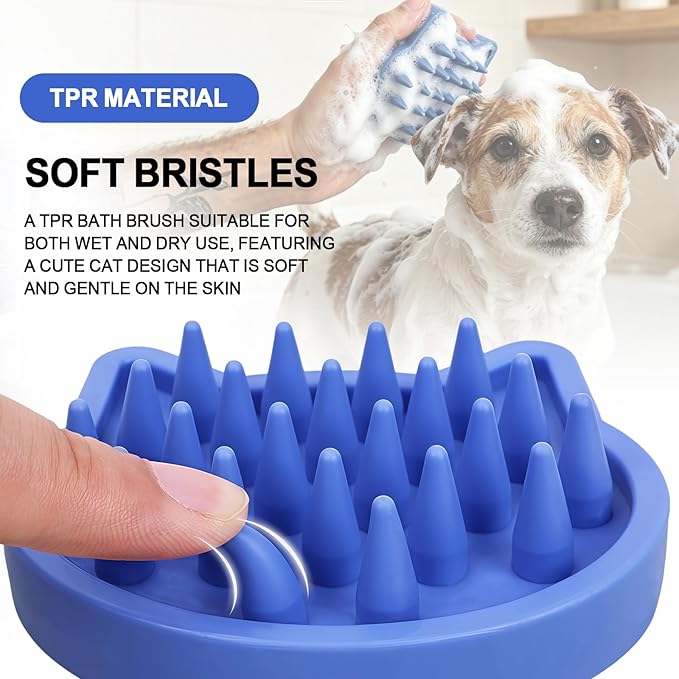 Blue Cat-Shaped Dog Bath Brush Dog Washing Brush Soft TPR Massage Shampoo Brush Pet Grooming Cleaning Tool for Small Medium Dogs and Cats Gentle Remove Loose Hair Deep Cleansing