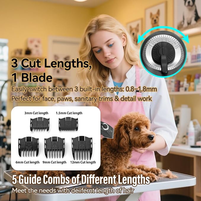 Professional Electric Dog Grooming Clippers, 4000mAh Battery, LCD Display, Type-C Charging, Silver (Gray)
