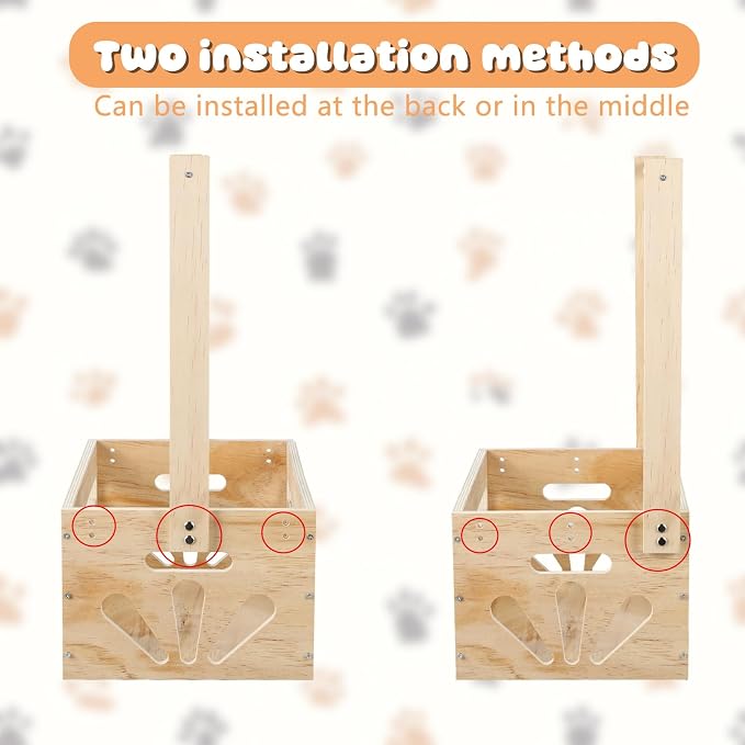 Wooden Pet Wardrobe Closet Toy Basket Box with Hanging Rods Personalized Pet Alphabet Letters Easy Assembly Baskets Dog Toy Box for Dog Cat Toys Clothes Organization Storage Accessories