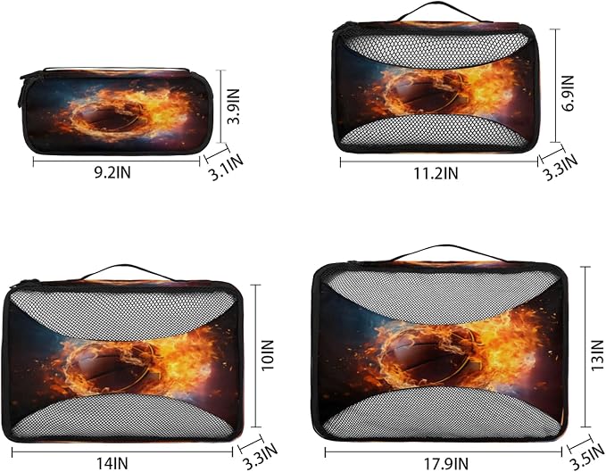 Fire Basketball Packing Cubes for Travel, Luggage Packing Organizers, Burning Ball Travel Accessories Large Toiletries Bag for Clothes Shoes Cosmetics Toiletries