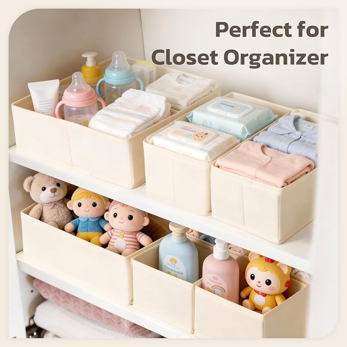 Drawer Organizer, 16 Pack Baby Dresser Organizer for Nursery, Foldable Closet Organizers and Storage Dresser Dividers for Clothes, Socks, Scarves, Ties (Beige)