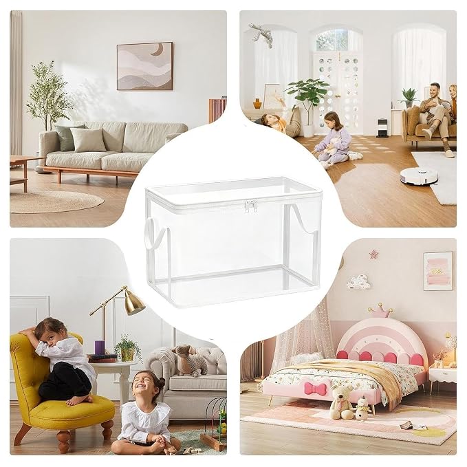 Stuffed Toy Storage Box 2-Pieces Transparent Plush Dolls Organizer | Doll Storage Container for Living Room, Bedroom, Home, Farmhouse, Apartment, Study Room, Balcony, Dormitory