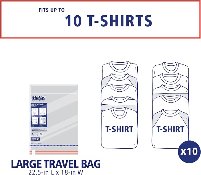 Hefty Shrink-Pak Large Travel Bags - Airtight Storage Bags for Maximum Space Saving, Travel Essentials, Ideal for Packing, Durable, Reliable Compression with Sealed Protection (Pack of 2)