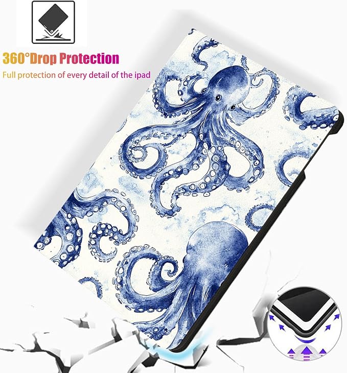 for Microsoft Surface Go 4/3/2/1-10.5" 2021 Tablet Case,Auto Wake/Sleep,Adjustable Stand Protective Cover - Octopus Pattern