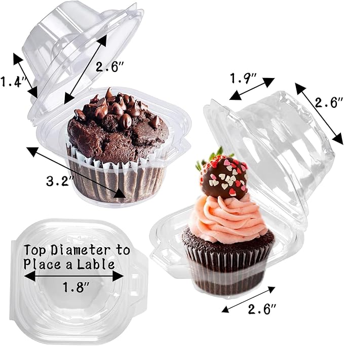 NPLUX 100 Pack Individual Cupcake Containers Plastic Cupcake Box Stackable | Individual Plastic Boxes, Holders, Stackable Shape, Deep Cover, Carrier Use, for Bakeries, Catering, Event Prep