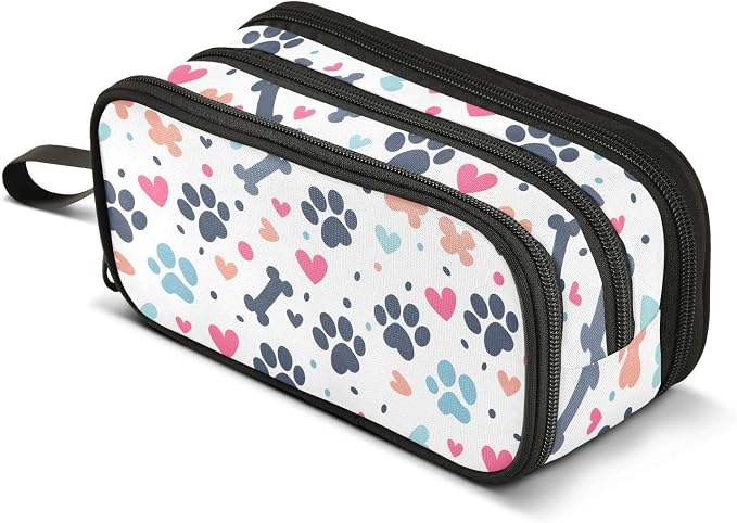 Pet Paw Bone Pencil Case Large Capacity Pen Bag School Office Stationery Organizer Zipper Pencil Pouch for Teen Girls Boys Adult