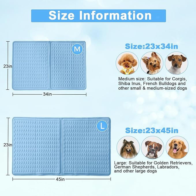 GOLOPET Large Cooling Mat for Dogs 45 x 23in | (Q-Max>0.5)Solid Silicone Honeycomb Heat Dissipation Structure，Breathable and cool fiber fabric，Rapid cooling,Easy to clean