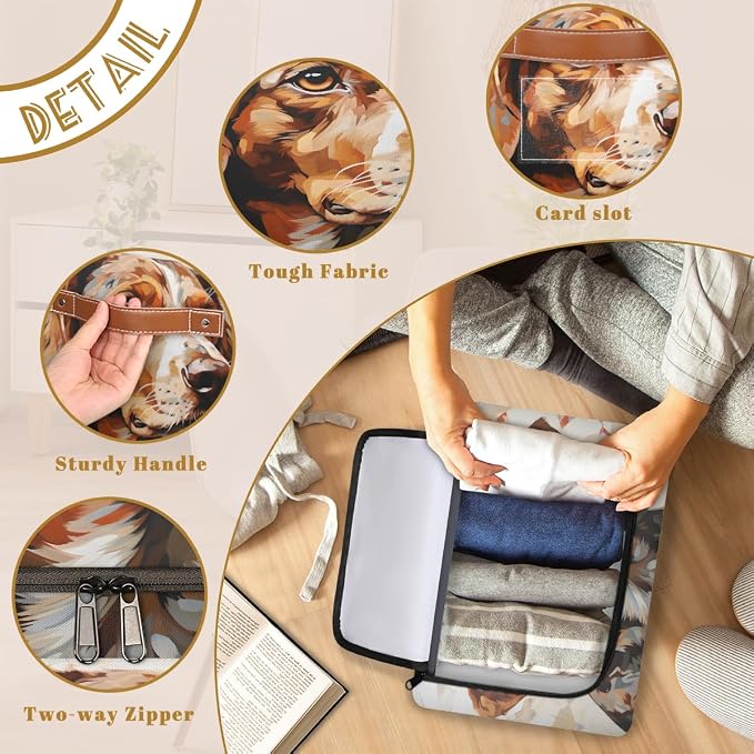 Pardick Storage Bin Animal Puppy Storage Basket with Zipper Lid Collapsible Cloth Organizer Closet Shelf Basket Cube Bins Dustproof Clothes Organizer for Bedroom Nursery