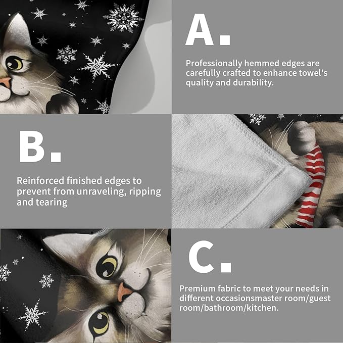 Giwawa Christmas Black Cat Hand Towels Winter Snowflake Dish Fingertip Towels Set of 2 Absorbent Face Towels for Bathroom Kitchen Gym Home Decor