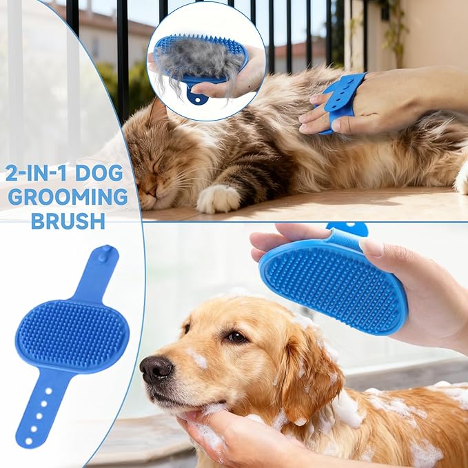 3PCS Dog Bath Supplies,Dog Bath Brush | Dog Washing Gloves | Dog Towel 40'' X 23.6'',Super Absorbent and Soft Pet Grooming Towel, Perfect Shower & Grooming Supplies for Dogs (A-3 Kits)