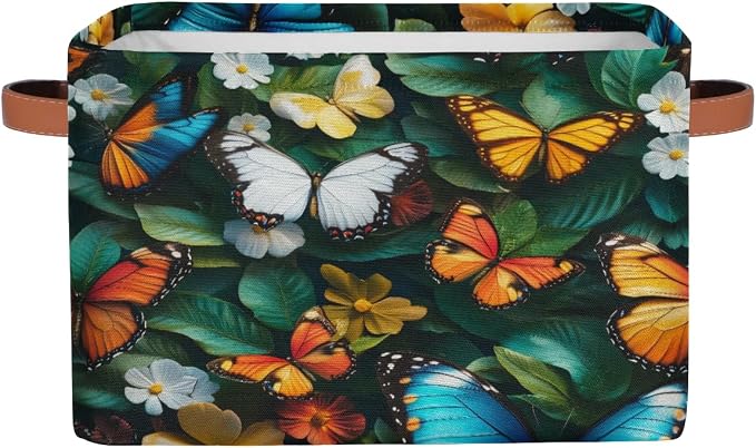 Butterfly Storage Baskets with Handles Fabric Storage Boxes Collapsible Nursery Basket for Shelf Book Cloth 15 X 11 X 9.5 IN Closet Organizer Bins