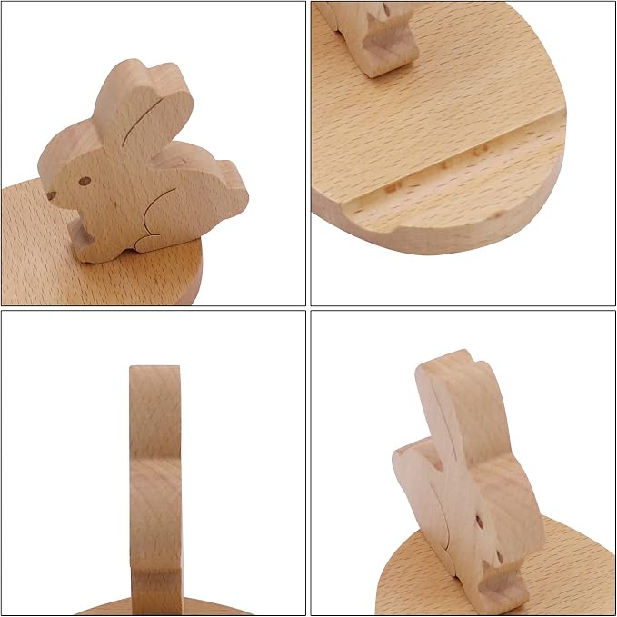Cute Bunny Cellphone Stand Holder Wooden Smartphone Desk Holder for All Mobile Phones Animal Phone Stand Desk Ornament