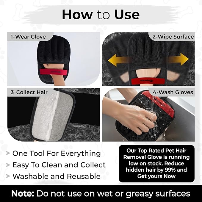 Pet Hair Remover Glove (2 Pack) – Reusable Electrostatic Pet Hair Removal Mitt for Couch, Carpet, Car Seat & Laundry – Cat & Dog Fur Cleaning Tool for Furniture