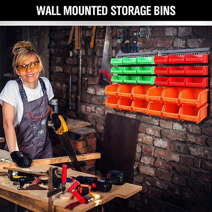 30-Bin Wall-Mounted Storage Bins, Heavy-Duty Garage Tool Organizer for Screws, Nuts, Bolts, Nails, Small Hardware Parts - Easy Installation and Customizable