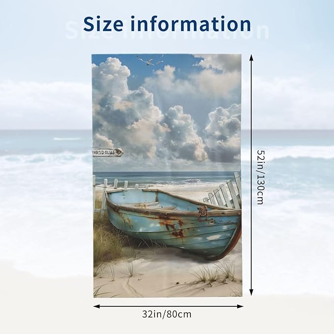 Coastal Boat Beach Towel 31inx51in, Rustic Sand-Free Microfiber Bath Towel Ultra Soft Quick Dry Pool Towel Absorbent Towel Lightweight Towel for Swimming Bathroom Decor