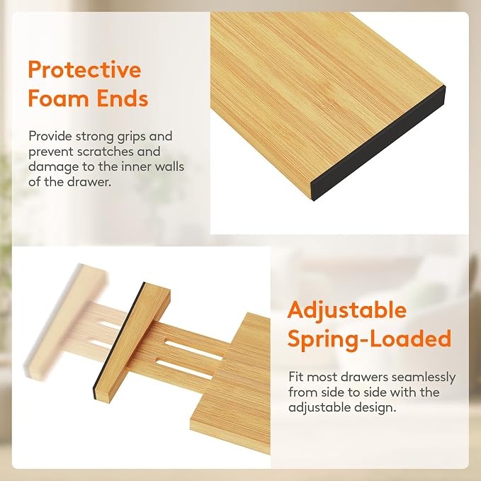 Lifewit 4" High Dresser Drawer Dividers, Adjustable Bamboo Drawer Organizer | 4 Pack 12"-16" Expandable Drawer Separator for Clothes, Utensils, Kitchen, Cabinet, Closet, Nursery Organization & Storage