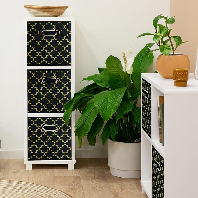 Black Foldable Storage Cubes Bins , Fabric Storage Box Cubes Organizer Baskets with Dual Handles for Home Organizer Black Gold
