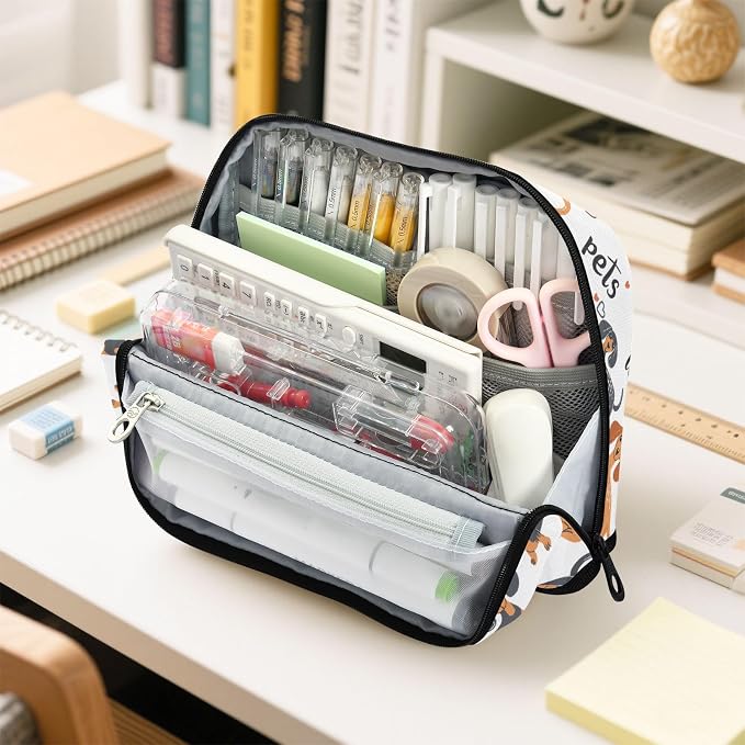 panksolu Dachshund Dogs Pet Pencil Case Large Capacity Pencil Pouch with Zipper Portable Pen Bag Organizer Standing Supplies Pen Bag for Office Women Men