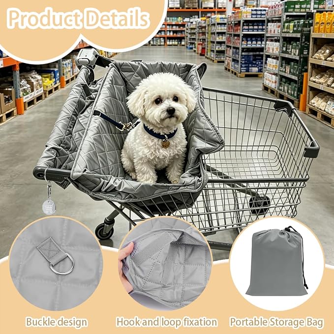 Portable Dog Shopping Cart Cover for Pets | Quilting Grocery Cart Covers with Safety Ropes | Machine Washable Dog Seat Cover with Carry Bag for Pets Comfortable and Easy to Clean for Daily Use