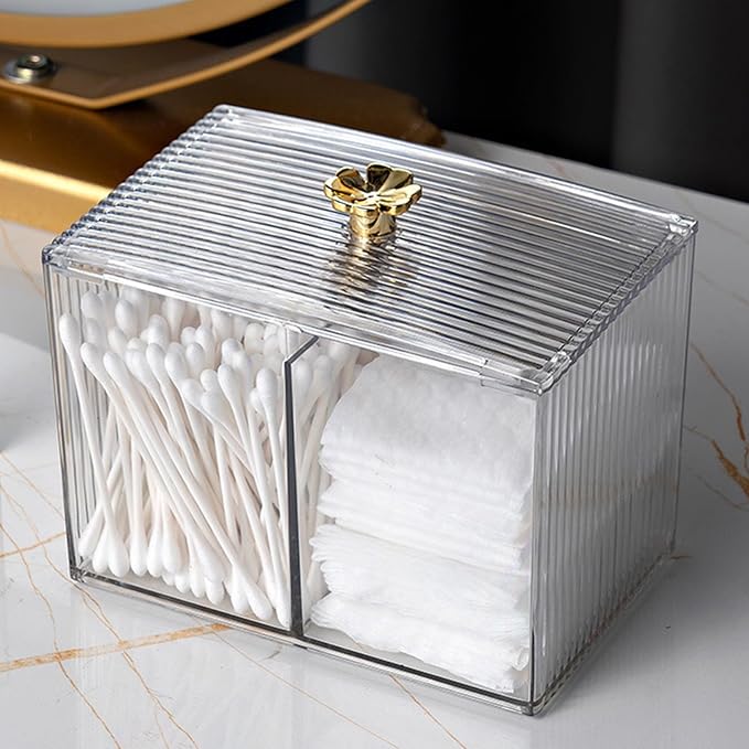 FTVOGUE Cotton Pads Holder, PET Transparent Makeup Organizer with Multiple Compartments for Beauty Enthusiasts