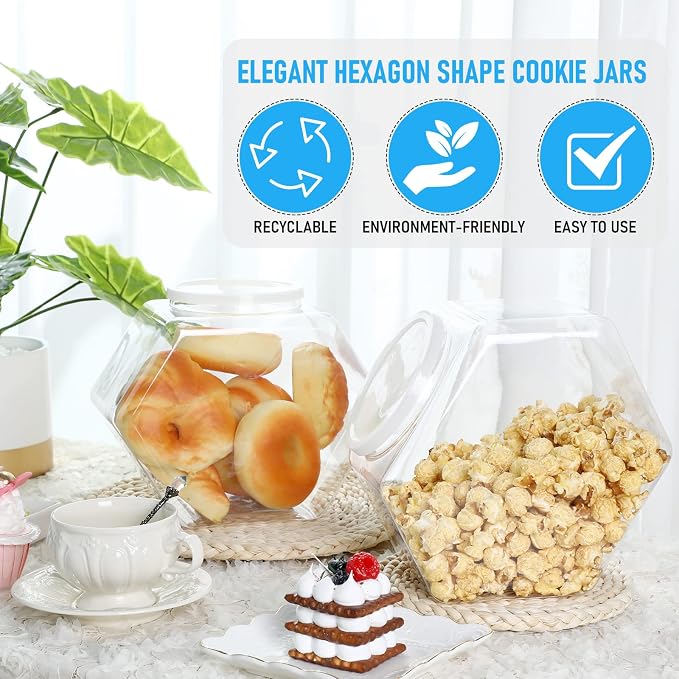 EBOOT 4 Pieces 1.6 Gallon/ 210 Oz Plastic Candy Cookie Jars Large for Kitchen Counter Hexagon Cookie Jar Bulk with Lid Clear Candy Container Laundry Pod Storage Container Dry Food for Dog Treats Craft