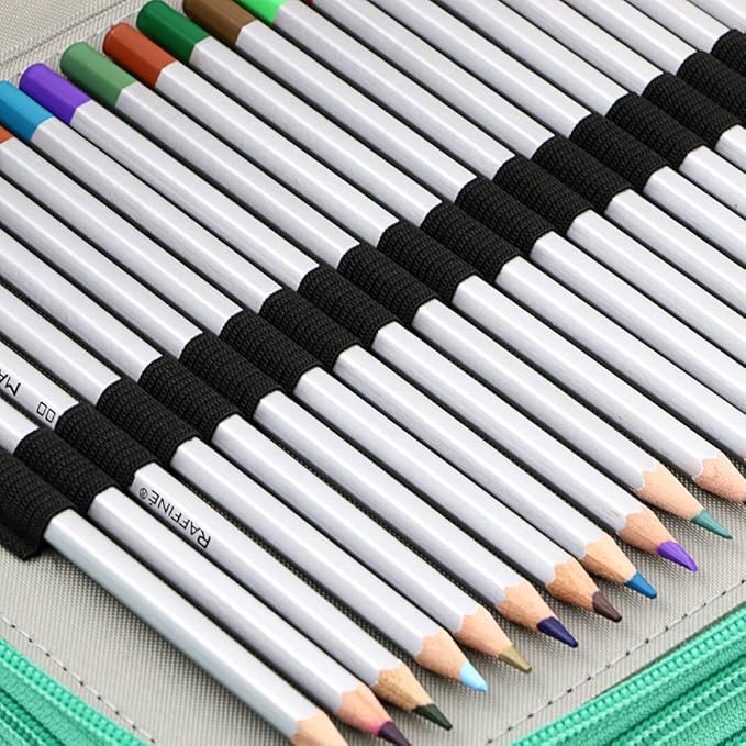 BTSKY Deluxe PU Leather Pencil Case For Colored Pencils - 120 Slot, Green | Pencil Holder with Handle Strap Handy Colored Pencil Box Large for Artists, Adults Coloring, Sketching, Drawing