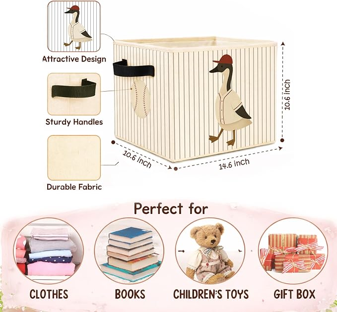 Baseball Goose Storage Bin, Foldable Fabric Basket for Kids Room | Foldable fabric storage bin with sports goose design for toys, books, clothes, nursery, bedroom, and playroom use.