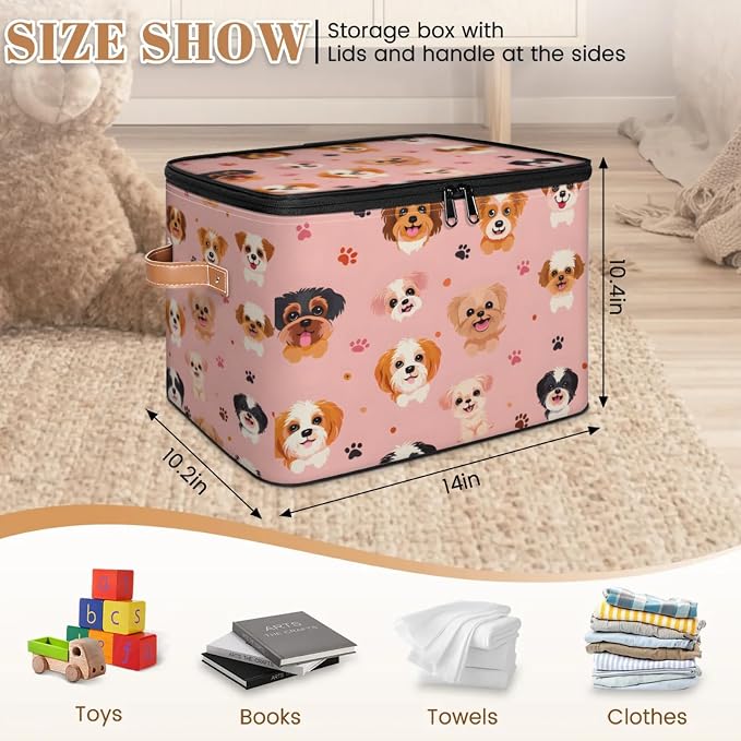 Storage Bins with Zipper Lid and Handle, 14.2 x 10.2 x 10.4" Guard Dog Storage Basket Stackable Foldable Storage Boxes Collapsible Storage Cubes Closet Organizers, 2PCS