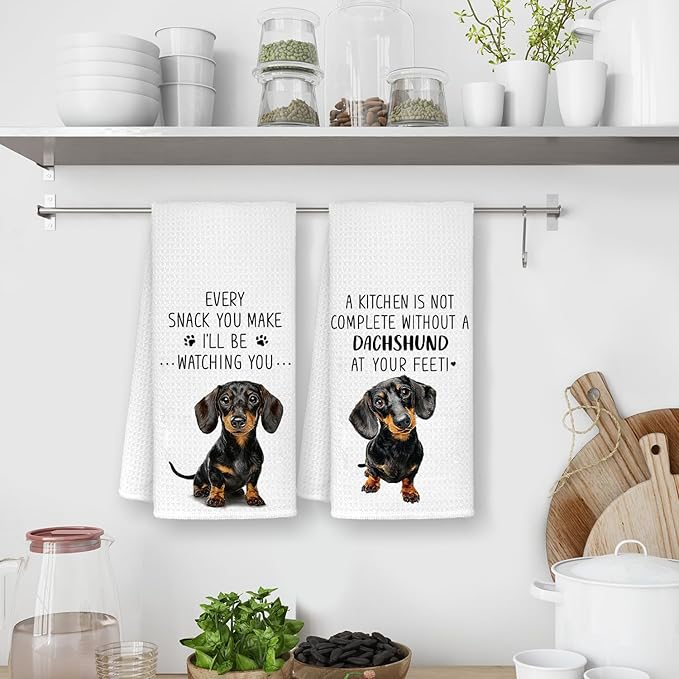 Chef Dachshund Kitchen Towels Set of 2, Dog Mom Gifts for Women Dachshund Hand Towels, Gifts for Dachshund Lovers, 16x24 Inch