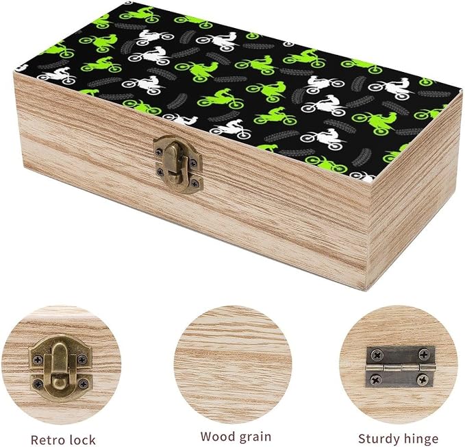 Wooden Keepsake Box Memory Storage Box with Lid, Dirt Bike Motorcycle | Rectangle Gift Boxes for Crafts Letter Photos, Jewelry Organizer Case, Home Holiday Party Favor Decor, 9.2"x5.5"x3.9"