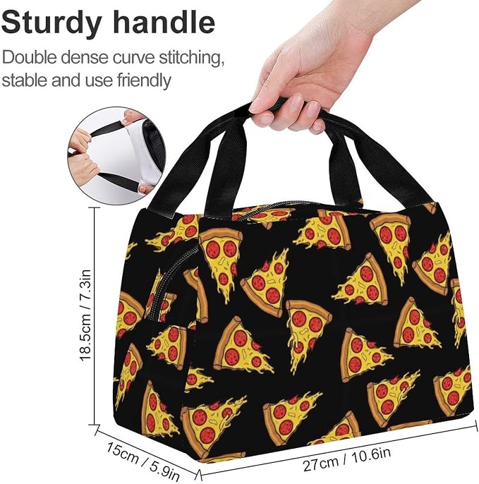 Insulated Lunch Bags for Daily Use, Pizza Print | Reusable Cooler Tote Leak-Proof, Comfy and Non Slip, Handheld Spacious Food Storage Bag, for Easy to Carry