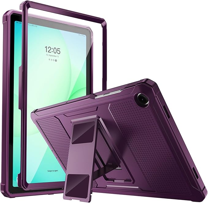 MoKo Shockproof Case Fit Samsung Galaxy Tab A11+ Plus/ A9+ 11 Inch | Full Body Rugged Stand Back Cover with Built-in Screen Protector for Galaxy Tab A11+/ A9+ Tablet, Dark Purple