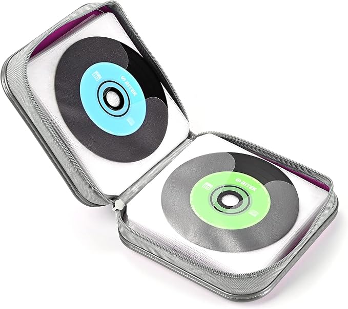 UENTIP DVD Case,48 Capacity CD Case Portable Holder,For Car Home Travel | CD Holder DVD Case, Smooth Double Zipper, Hard Plastic Shell, Scratch-Resistant, Slip-Resistant Tab, Blu-ray/CD/DVD Storage