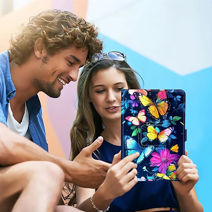 Universal Case for T-Mobile Revvl Tab 2 10.1" Model:9185W 2025/Revvl Tab 5G 10.36" 2023, 360 Degree Rotating Kickstand Protective Stand Leather Shell Cover for 9"-10.5", Colorful Butterfly