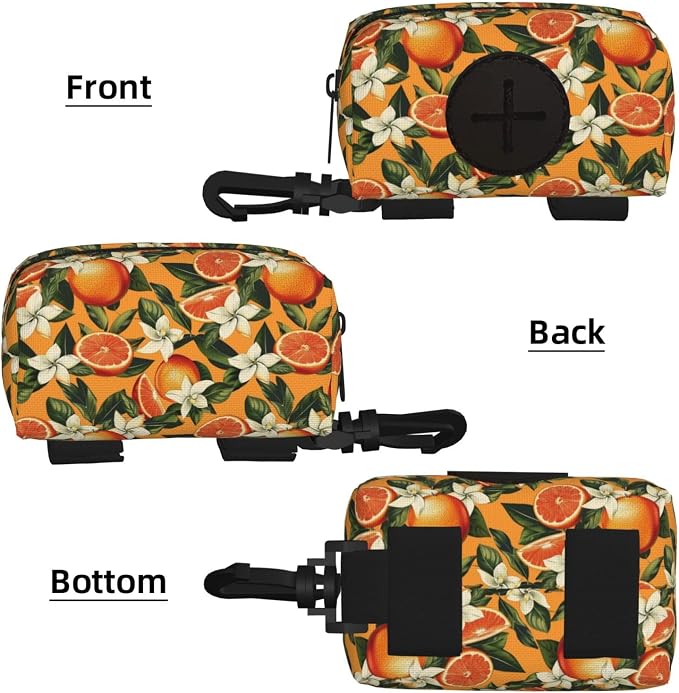 Citrus Orange Slices Flowers Pet Waste Bag Dispenser 0.2L | Portable Dog Poop Holder Waste Bag With Zipper Park Doggy Walking Accessory