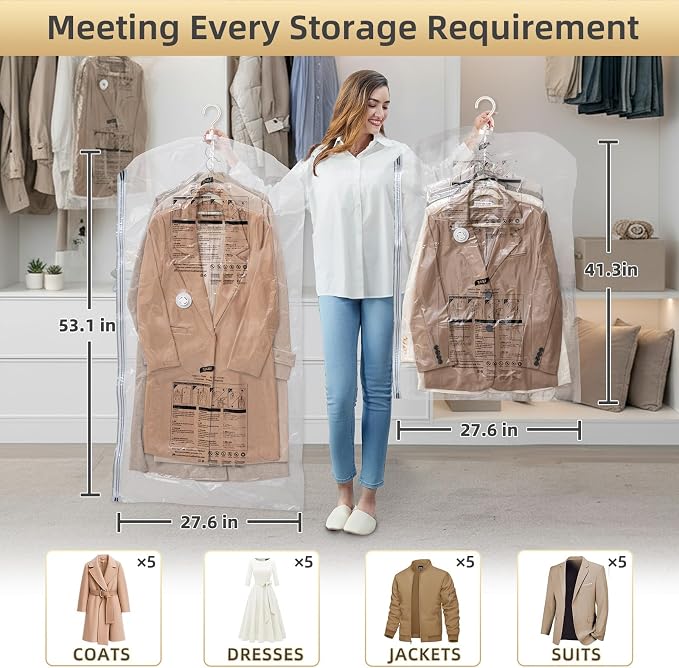 TAILI Hanging Vacuum Storage Bags for Clothes,6 Combo with Pump | Vacuum Seal Bags for Clothing Travel, Electric Pump, Winter Clothes Storage Closet Organizers, Coats, Suits and Jackets