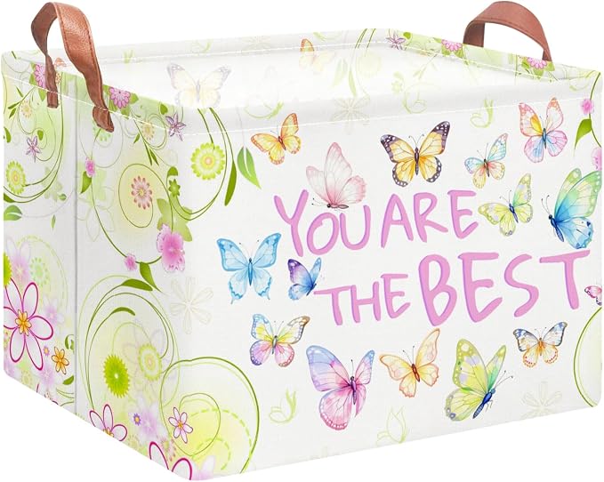 NTAOHAMPER Rectangular Storage Basket Empty,Storage Bin with Handles,Room Decor,Gift Basket,Book Box(Blessing Butterfly)