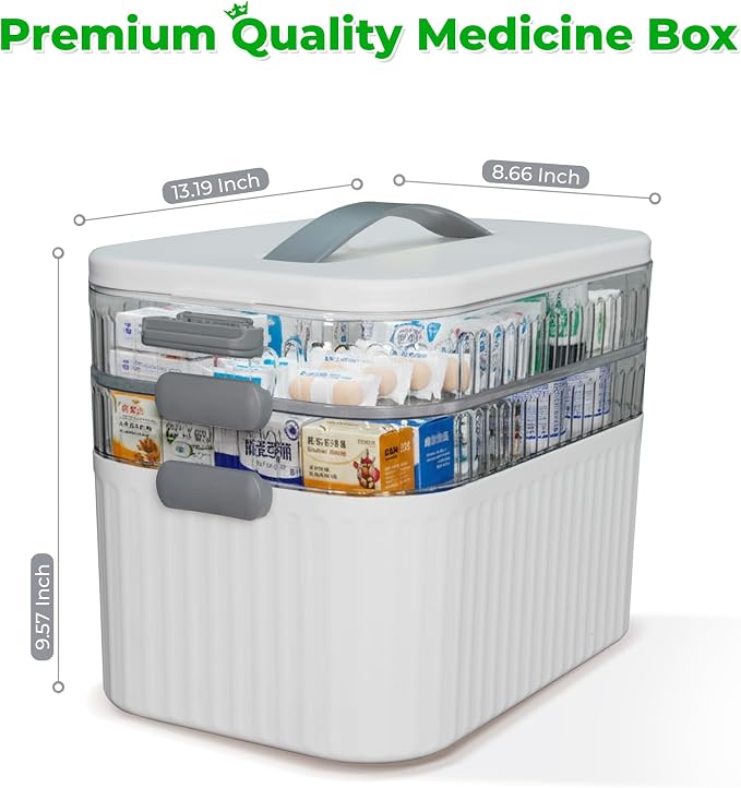 Multi-Tier Medicine Storage Box with Handle | Portable First Aid Organizer for Home, Office & Travel | Large Pill Storage Cabinet with Bonus 7-Day Pill Case (3-Tier & 4-Tier Variants) (3-Tier)
