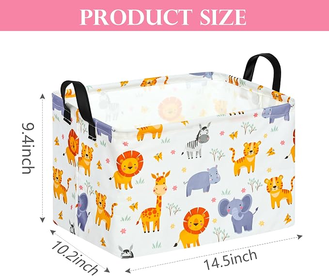 Baby Storage Basket Nursery Box Laundry Hamper Organization Bins for Toys and Clothes with Handles (Animals)
