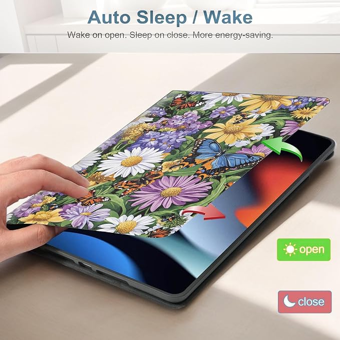 for Samsung Galaxy Tab A11 8.7 Inch 2025 (SM-X133/X135/X135F) Tablet Protective Cover with Adjustable Stand and Magnetic Auto Wake/Sleep,Flower Butterfly