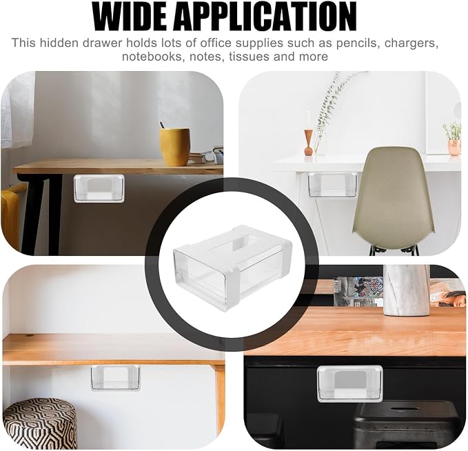 NUOBESTY White under Desk Storage Organizer Box with Large Capacity, Pet and Hips Material, Hidden Installation for Office and Living Room, Holds Chargers and Pencils Neatly